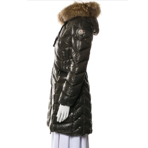 Moncler Fulmarus Shiny Green Down Puffer Coat Real Fur Hood Size 1 - Picture 3 of 14